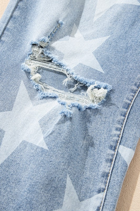 Plus Size Star Buttoned Slit Knee Distressed Jeans