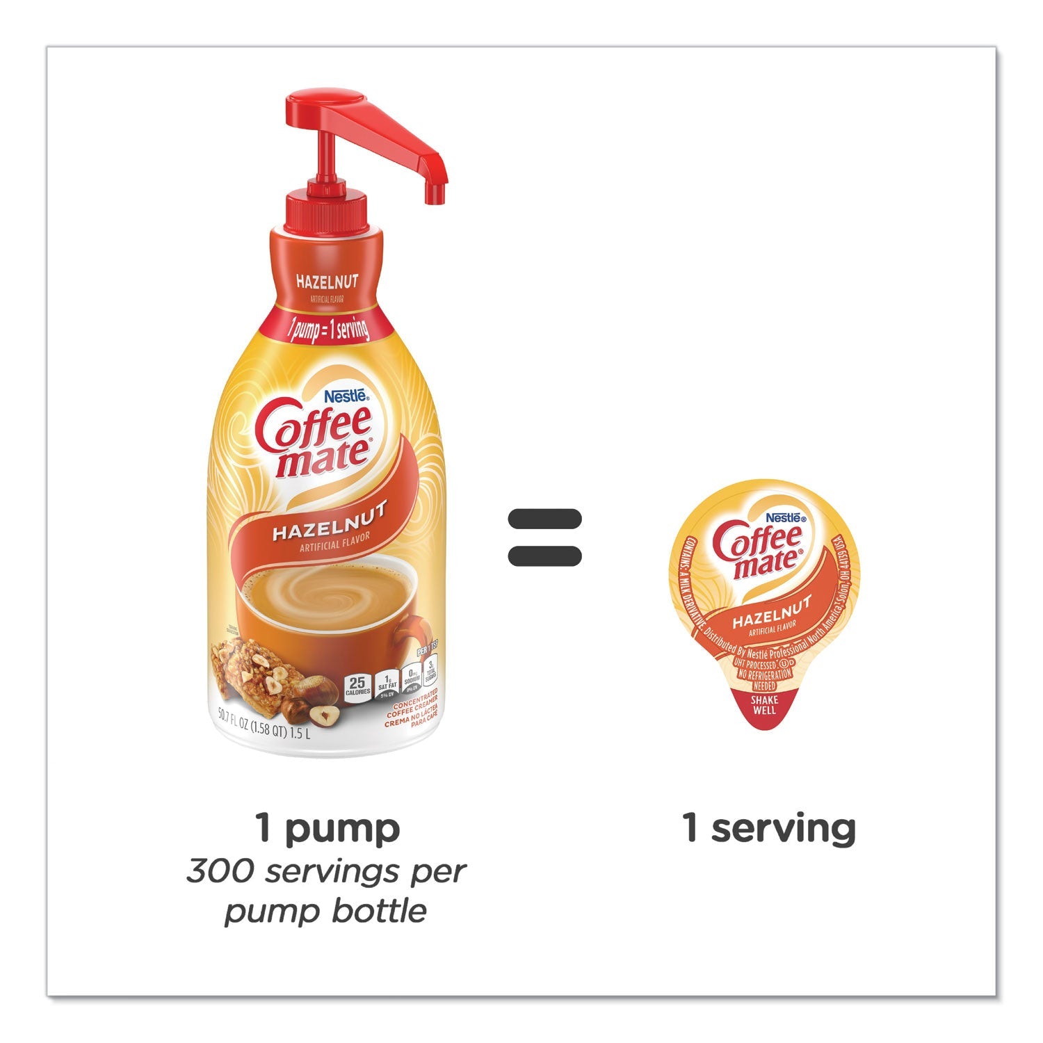 Coffee mate Liquid Coffee Creamer, Hazelnut, 1.5 Liter Pump Bottle, 2/Carton