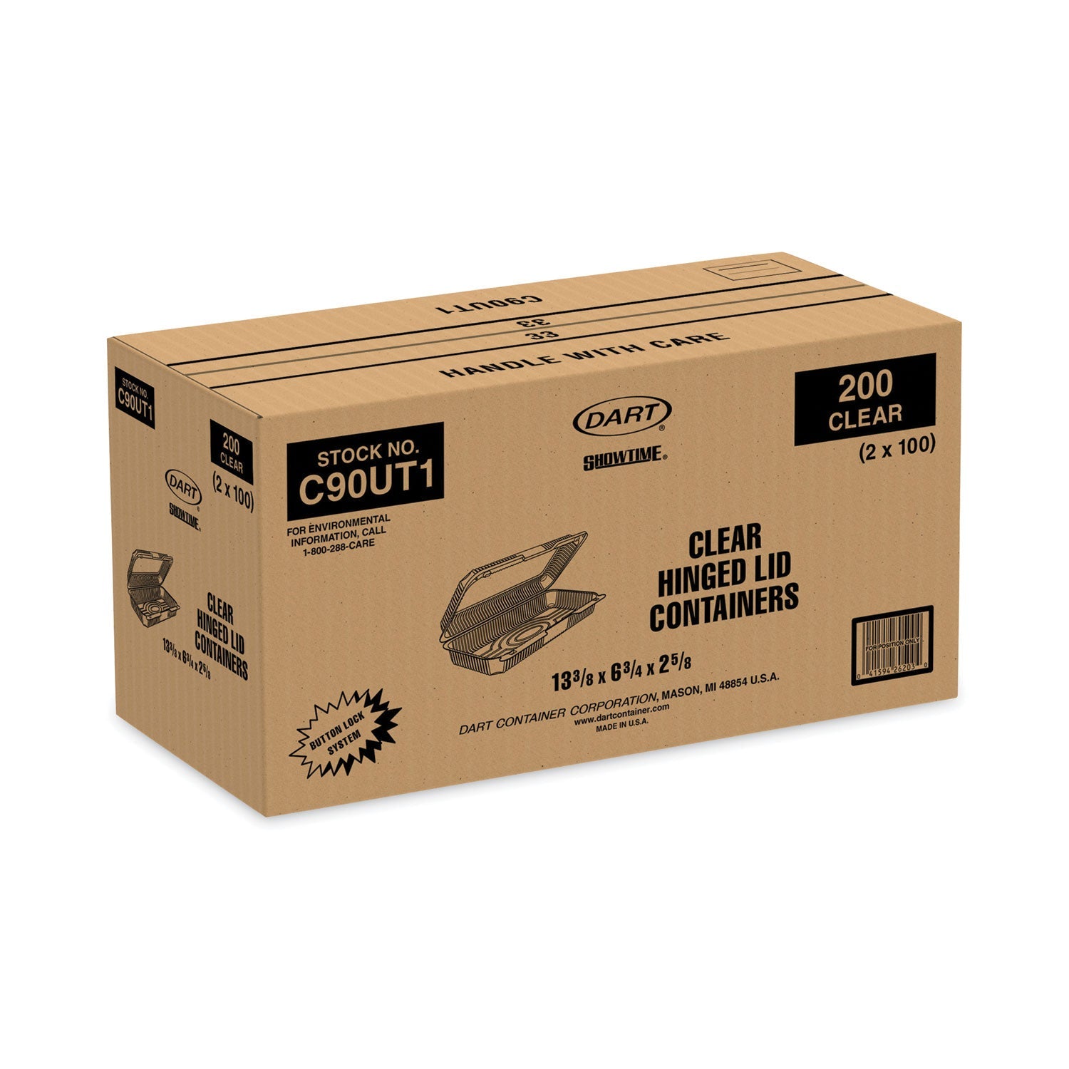 Dart StayLock Clear Hinged Lid Containers, 50.2 oz, 6.8 x 13.4 x 2.6, Plastic, 200/Carton