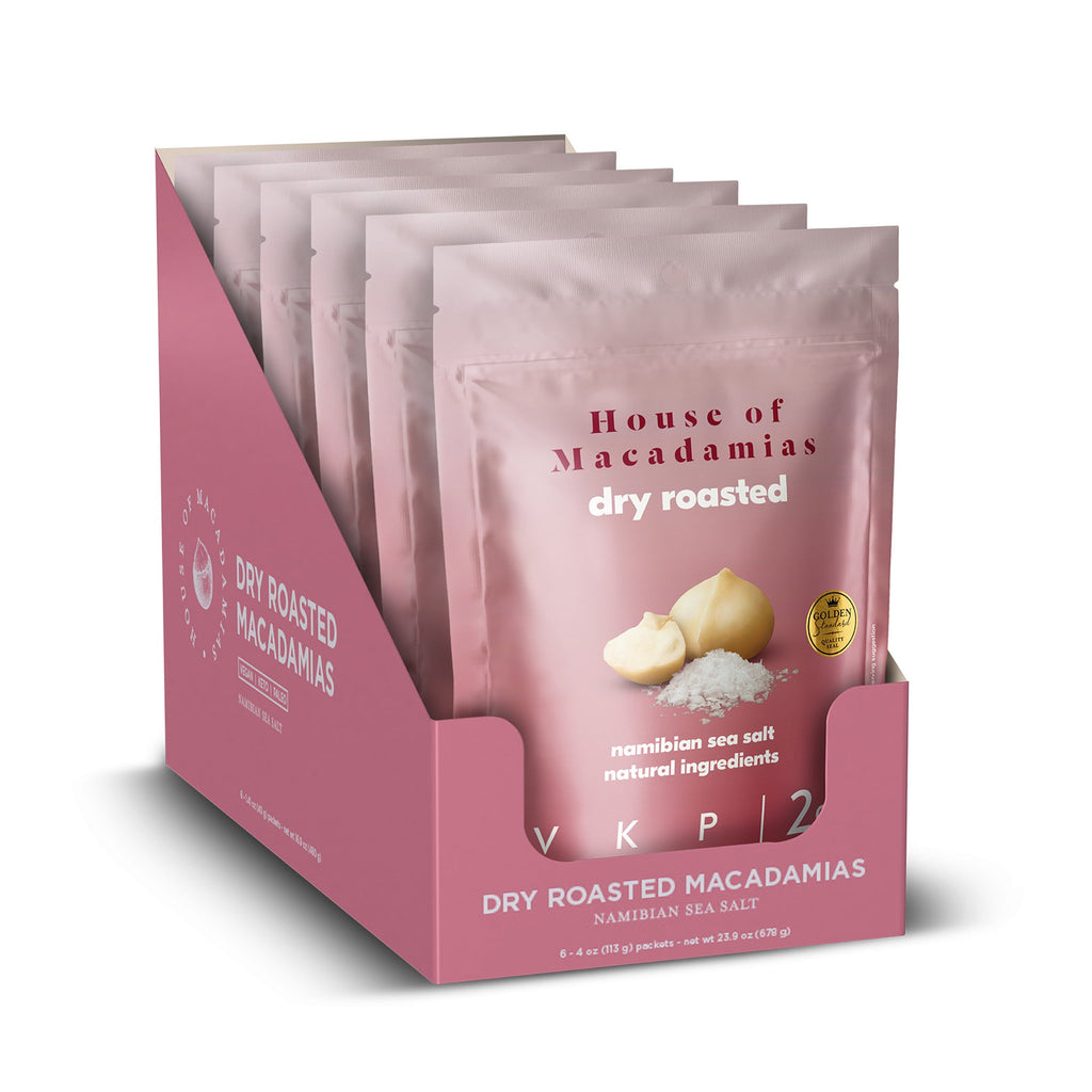 Dry Roasted Macadamia Nuts with Namibian Sea Salt (4oz x 6 Bags)