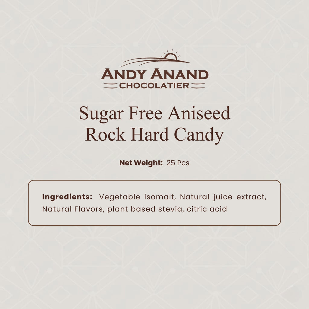 Andy Anand Sugar-Free Aniseed Rock Hard Candy, 25 pc – European Copper-Kettle Boiled, Keto & Diabetic-Friendly Gourmet Snack Gift Box