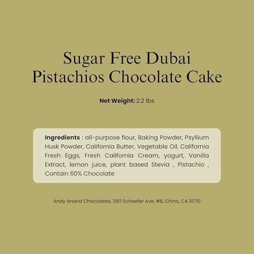 Andy Anand Sugar-Free Dubai Pistachio Chocolate Cake, 2.2 lb – Kataifi, Pistachio Cream, Keto & Diabetic-Friendly Viral Birthday Gift Box