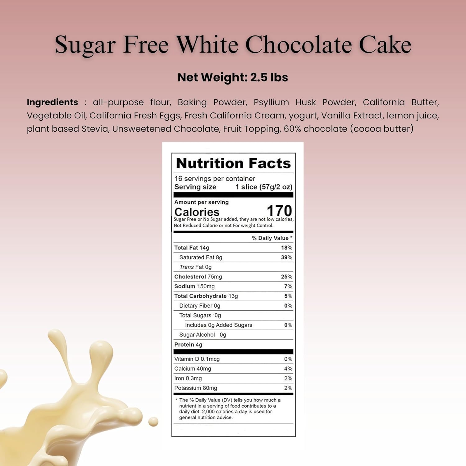 Andy Anand Sugar-Free White Chocolate Strawberry Cake, 2.5 lb – Keto & Diabetic-Friendly, Real Strawberries, Creamy White Chocolate Gift