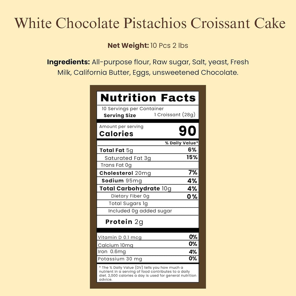 Andy Anand White Chocolate Pistachio Croissant Cake, 10 pc, 2 lb – Hand-Rolled French Butter Croissants, Gourmet Birthday Gift Box
