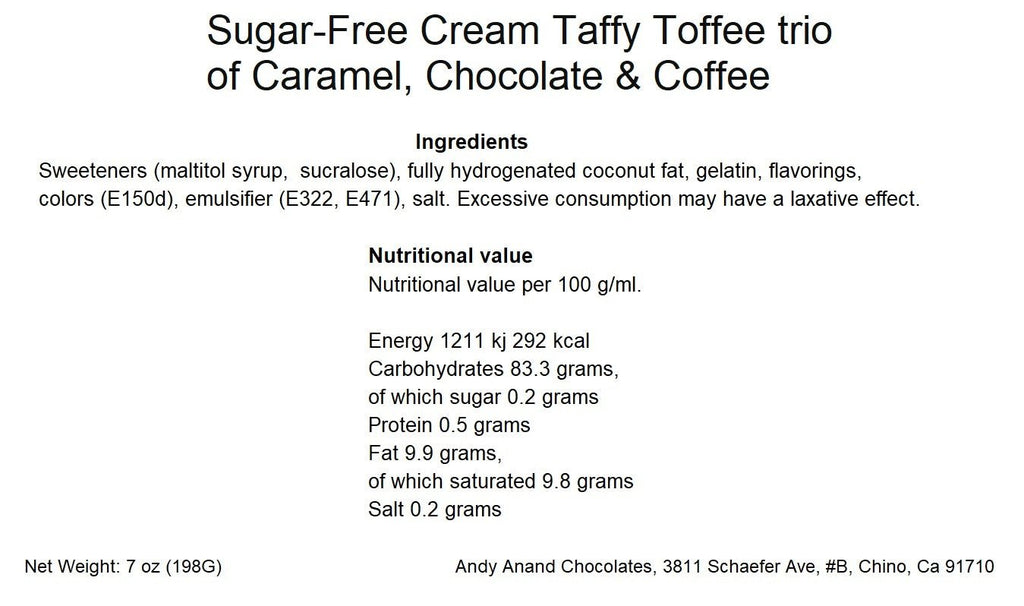 Andy Anand Sugar-Free Creamy Taffy Toffee, 33 pc, 7 oz – Caramel, Chocolate & Coffee, Gluten-Free, Made in Europe, Diabetic-Friendly Gift