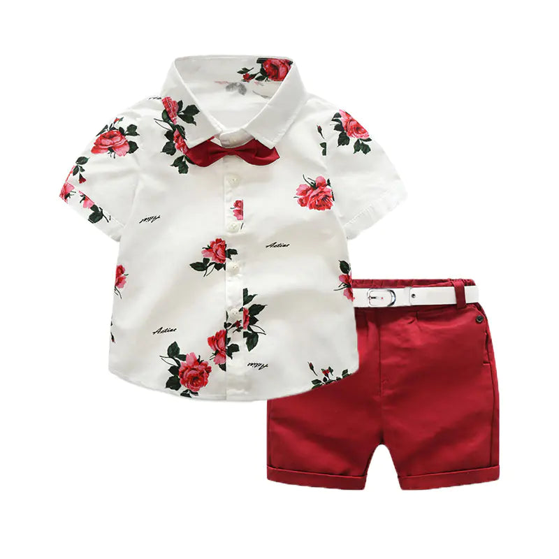 Floral Print Long Sleeve Shirt and Overalls Set
